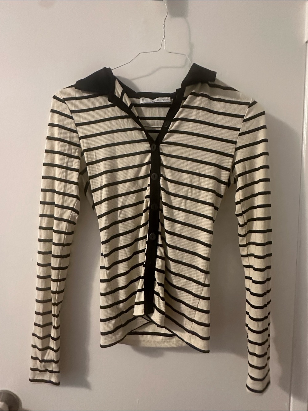 Mango Cream and Black Striped Button Cardigan